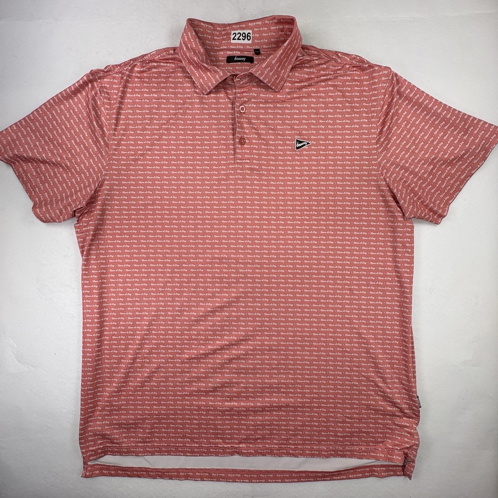 Breezy Golf Have A Day Polo Mens 2XL Pink White Stretch Performance Golf Shirt